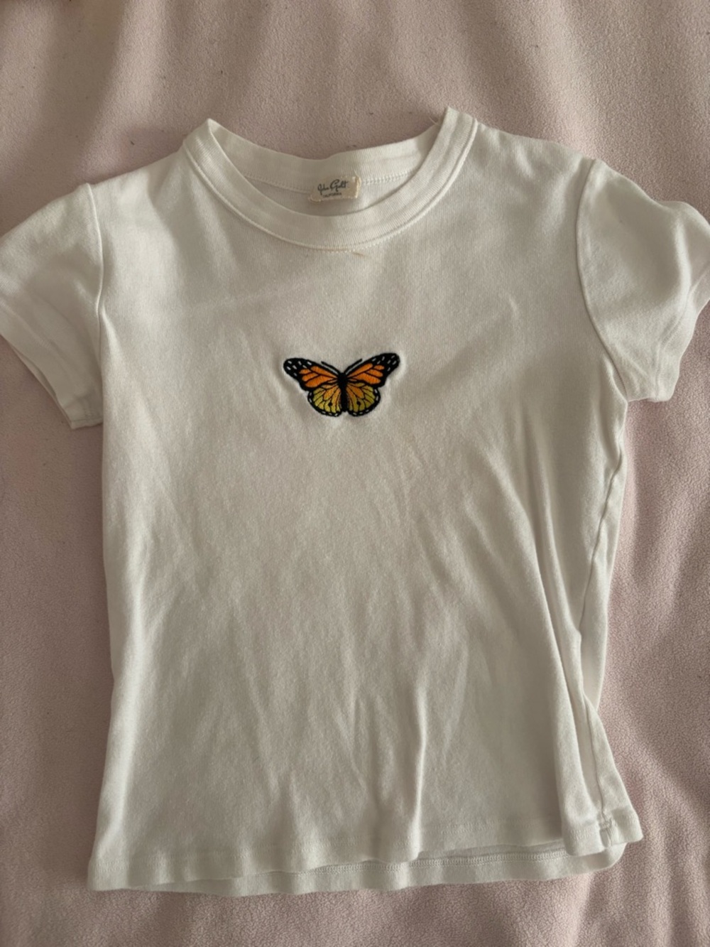 Brandy Melville White Tee with Orange Butterfly Patch